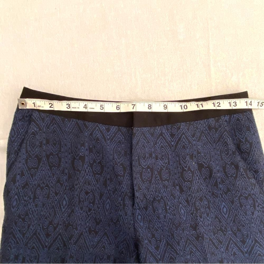 Zara Damask Print Slim Ankle Pants Blue Black Jacquard XS - Picture 4 of 12